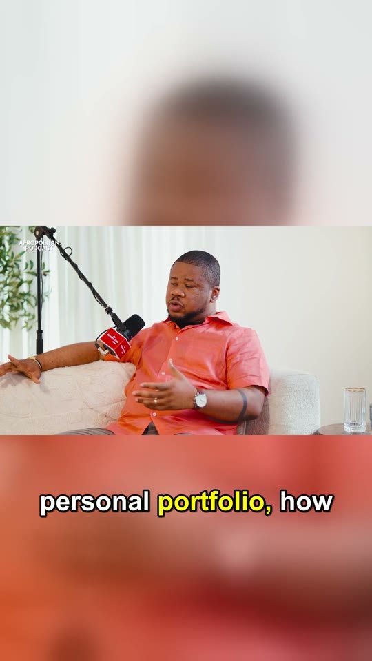 Vertical clip of a podcast guest with the caption 'personal portfolio, how'