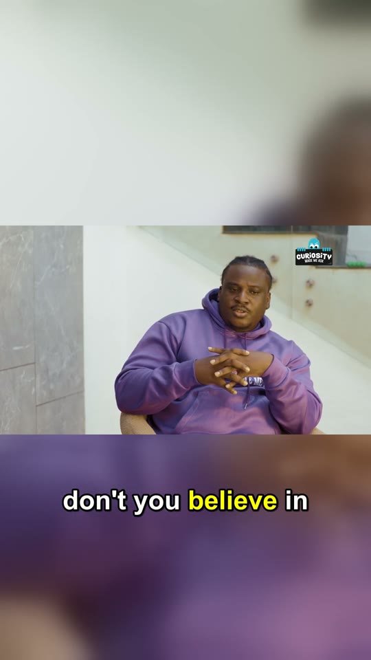Vertical clip of an interview with the caption 'don't you believe in'
